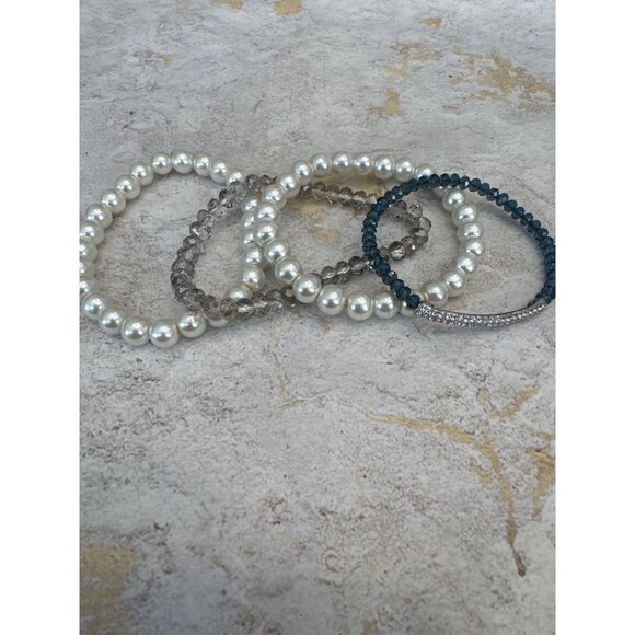 Jewelry - 4 Stacking Bracelets Pearl Bead Neutral Glam Party Preppy Boho